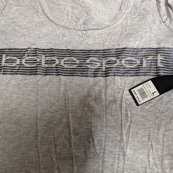 Bebe Sport Stretchy Gray Tee Shirt Size L NWT MSRP $39 - Picture 2 of 3